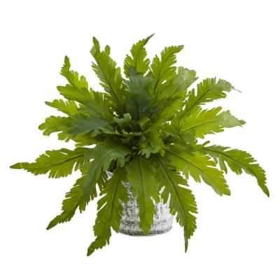 Nearly Natural 11 in. Artificial Fern Plant in Vintage Hanging Planter