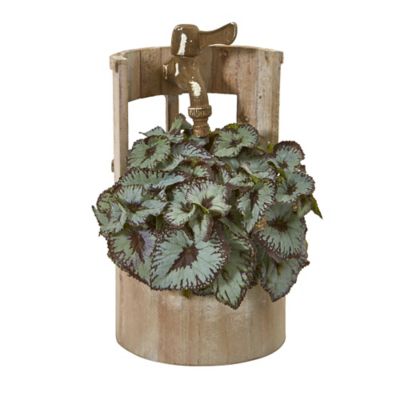 Image showing  12 in. Artificial Rex Begonia Plant in Faucet Planter