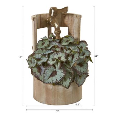 Image showing  12 in. Artificial Rex Begonia Plant in Faucet Planter
