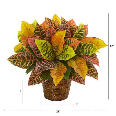 Image showing  Artificial 17 in. Garden Croton Plant in Basket, Real Touch