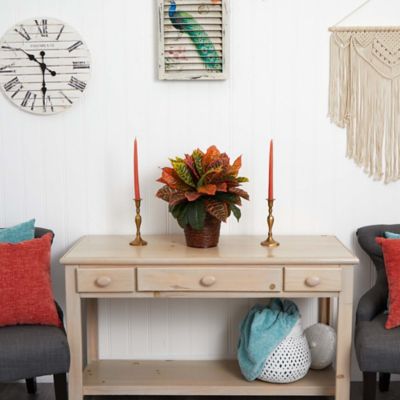 Image showing  Artificial 17 in. Garden Croton Plant in Basket, Real Touch