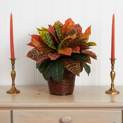 Image showing  Artificial 17 in. Garden Croton Plant in Basket, Real Touch