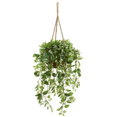 Nearly Natural Artificial 51 in. Wandering Jew Plant in Hanging Basket, Real Touch
