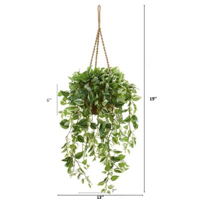 Image showing  Artificial 51 in. Wandering Jew Plant in Hanging Basket, Real Touch