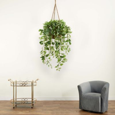 Image showing  Artificial 51 in. Wandering Jew Plant in Hanging Basket, Real Touch