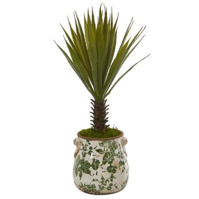 Nearly Natural 21 in. Artificial Spiky Agave Plant in Floral Planter