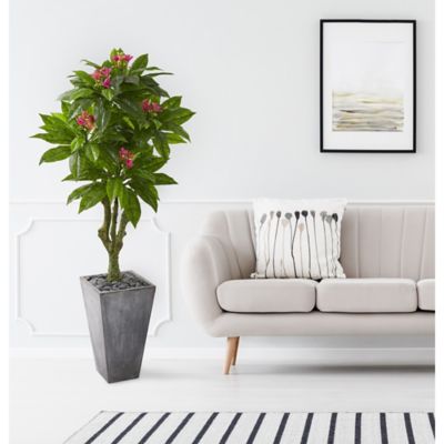 Image showing  5.5 ft. Artificial Plumeria Tree in Gray Planter, UV Resistant, Indoor/Outdoor