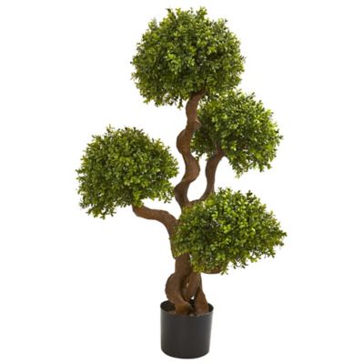 Nearly Natural Artificial 3.5 ft. Four Ball Boxwood Topiary Tree