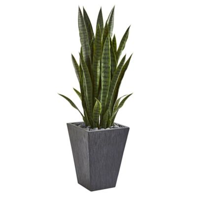 Nearly Natural Artificial 45 in. Sansevieria Plant in Slate Planter