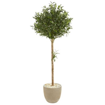 Image showing  Artificial 5 ft. Olive Topiary Tree in Sand Stone Planter