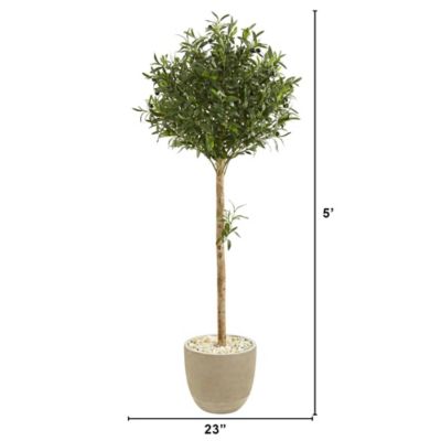 Image showing  Artificial 5 ft. Olive Topiary Tree in Sand Stone Planter