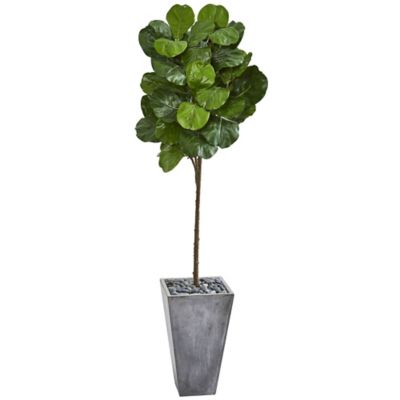 Nearly Natural Artificial 75 in. Fiddle Leaf Tree in Cement Planter