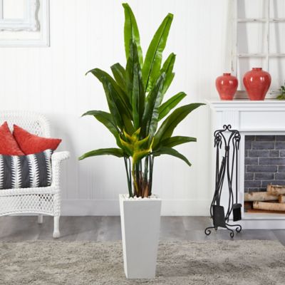 Image showing  69 in. Artificial Travelers Palm Tree in White Tower Planter