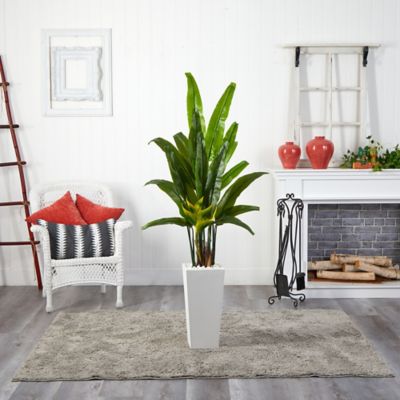 Image showing  69 in. Artificial Travelers Palm Tree in White Tower Planter