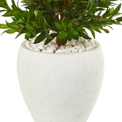 Image showing  3.5 ft. Artificial Olive Cone Topiary Tree in White Planter, UV Resistant, Indoor/Outdoor