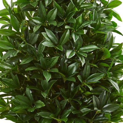 Image showing  57 in. Artificial Bay Leaf Topiary Tree in Orange Planter, UV Resistant, Indoor/Outdoor