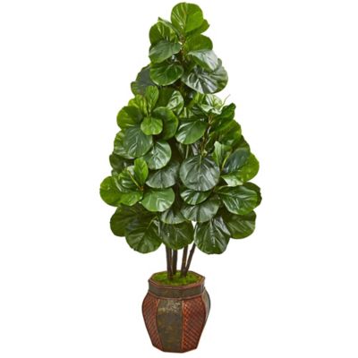 Nearly Natural 5 ft. Artificial Fiddle Leaf Fig Tree in Decorative Planter