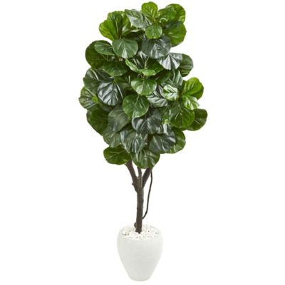 Nearly Natural 68 in. Artificial Fiddle Leaf Fig Tree in White Planter