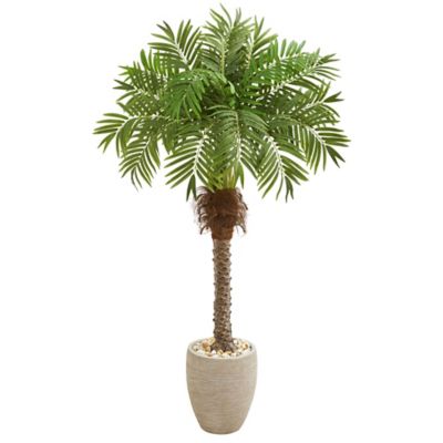 Nearly Natural 63 in. Artificial Robellini Palm Tree in Sandstone Planter