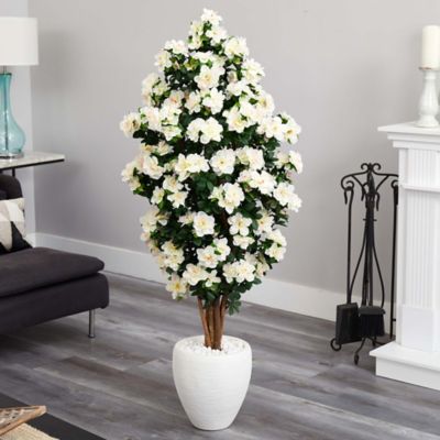 Image showing  5 ft. Artificial Azalea Tree in White Planter