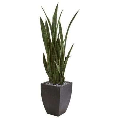 Nearly Natural 4.5 ft. Artificial Sansevieria Plant in Black Planter