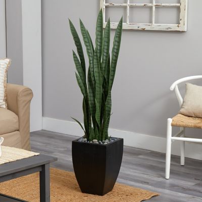 Image showing  4.5 ft. Artificial Sansevieria Plant in Black Planter