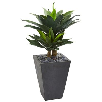 Nearly Natural 37 in. Artificial Double Agave Succulent Plant in Slate Planter