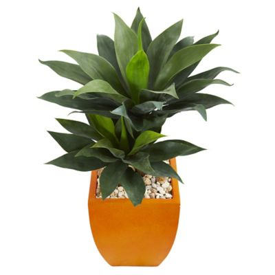 Image showing  3 ft. Artificial Double Agave Succulent Plant in Orange Planter