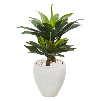 Nearly Natural Artificial 33 in. Double Agave Succulent Plant in White Planter
