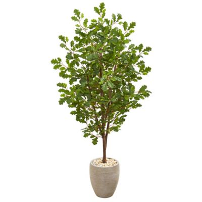 Nearly Natural Artificial 69 in. Oak Tree in Sand Colored Planter