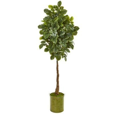 Nearly Natural 69 in. Artificial Beech Leaf Tree in Metal Planter