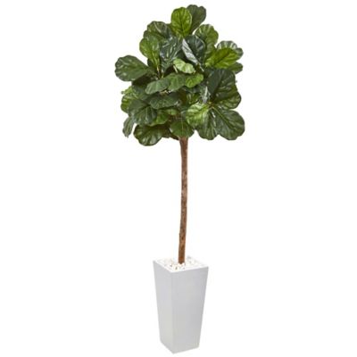 Nearly Natural Artificial 75 in. Fiddle Leaf Fig Tree in White Planter