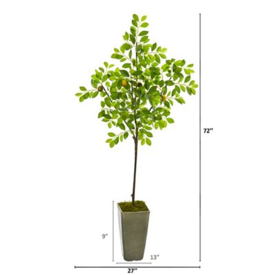 Image showing  Artificial 6 ft. Lemon Tree in Olive Green Planter