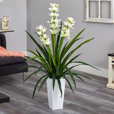 Image showing  4.5 ft. Artificial Cymbidium Orchid Plant in White Tower Planter