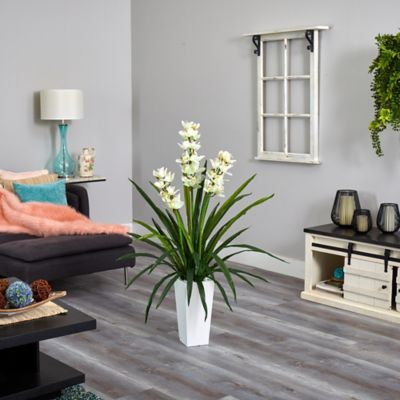 Image showing  4.5 ft. Artificial Cymbidium Orchid Plant in White Tower Planter
