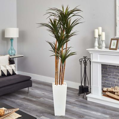 Image showing  6.5 ft. Artificial Giant Yucca Tree in White Planter, UV Resistant