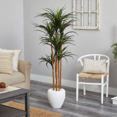 Image showing  Artificial 70 in. Giant Yucca Tree in White Planter, UV-Resistant