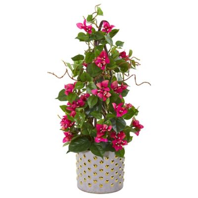 Nearly Natural Artificial 25 in. Bougainvillea Climbing Plant in Designer Vase