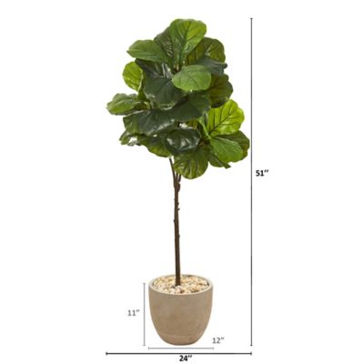 Image showing  51 in. Artificial Fiddle Leaf Tree in Sandstone Planter, Real Touch