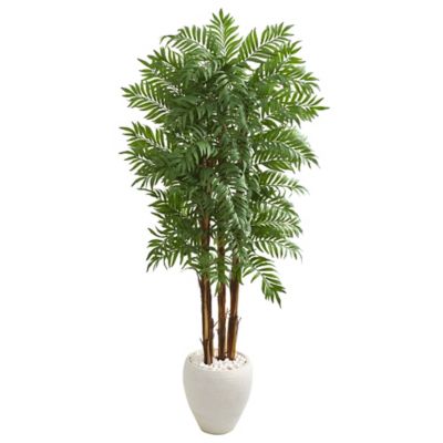 Nearly Natural Artificial 6 ft. Parlour Palm Tree in White Planter