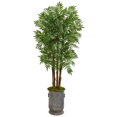 Nearly Natural Artificial 76 in. Parlour Palm Tree in Copper Trimmed Metal Planter