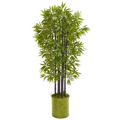 Nearly Natural 57 in. Artificial Bamboo Tree with Black Trunks in Green Planter, UV Resistant, Indoor/Outdoor