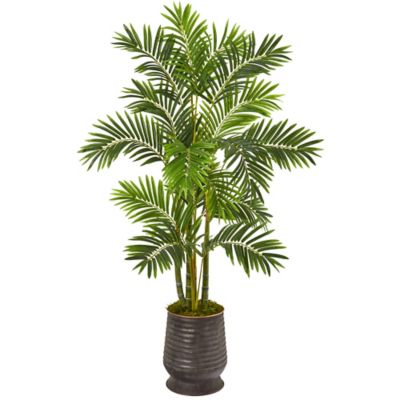 Nearly Natural Artificial 63 in. Areca Palm Tree in Ribbed Metal Planter
