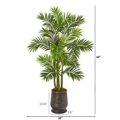 Image showing  Artificial 63 in. Areca Palm Tree in Ribbed Metal Planter