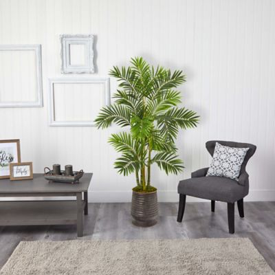 Image showing  Artificial 63 in. Areca Palm Tree in Ribbed Metal Planter