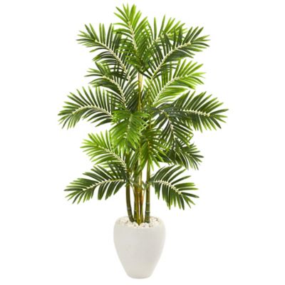 Nearly Natural Artificial 63 in. Areca Palm Tree in White Planter