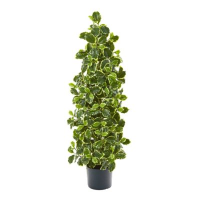 Nearly Natural 39 in. Artificial Variegated Holly Leaf Tree, Real Touch