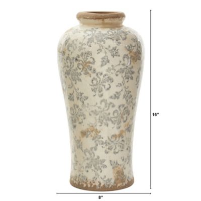 Image showing  Tuscan Ceramic Scroll Urn Vase, 16 in., Floral