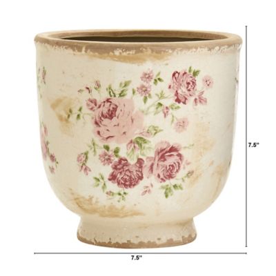 Image showing  7.5 in. Tuscan Ceramic Floral Print Planter