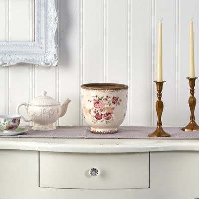 Image showing  7.5 in. Tuscan Ceramic Floral Print Planter